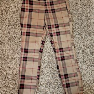 New York & Company Beige and Black Plaid Cropped Pants
